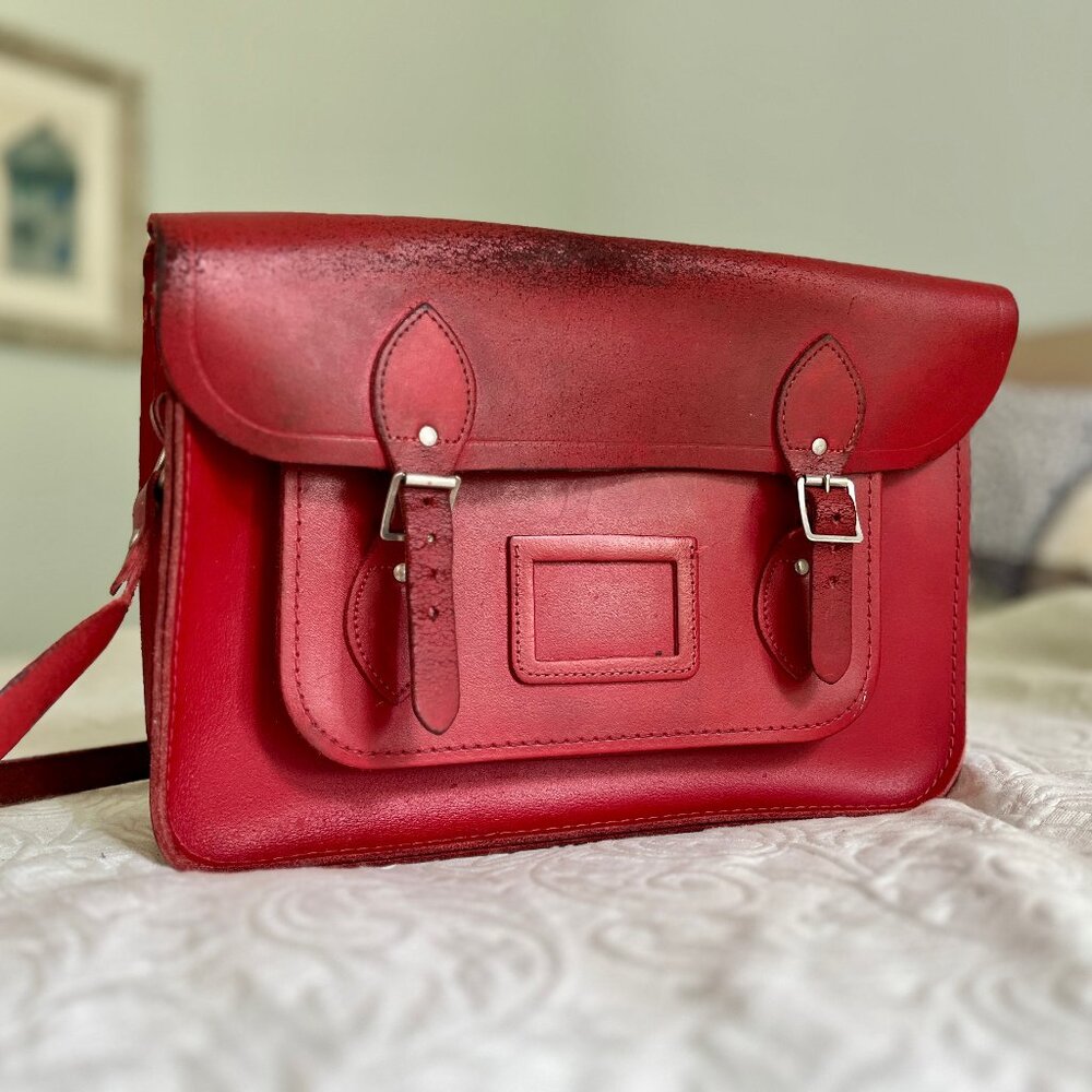 Cambridge Satchel Co. Classic 13" Schoolboy Satchel in Red - Vintage/Well Used